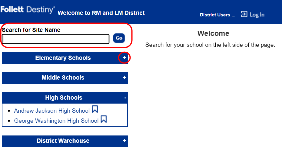 Customized district Welcome page.